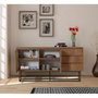 Hanah Home Consola Moderna-Industrial Nogal y Negro, Mueble con 3 Cajones y Estantes, Tablero Melamina 18mm, Patas Metálicas, Ancho 140cm Alto 72cm Fondo 36cm